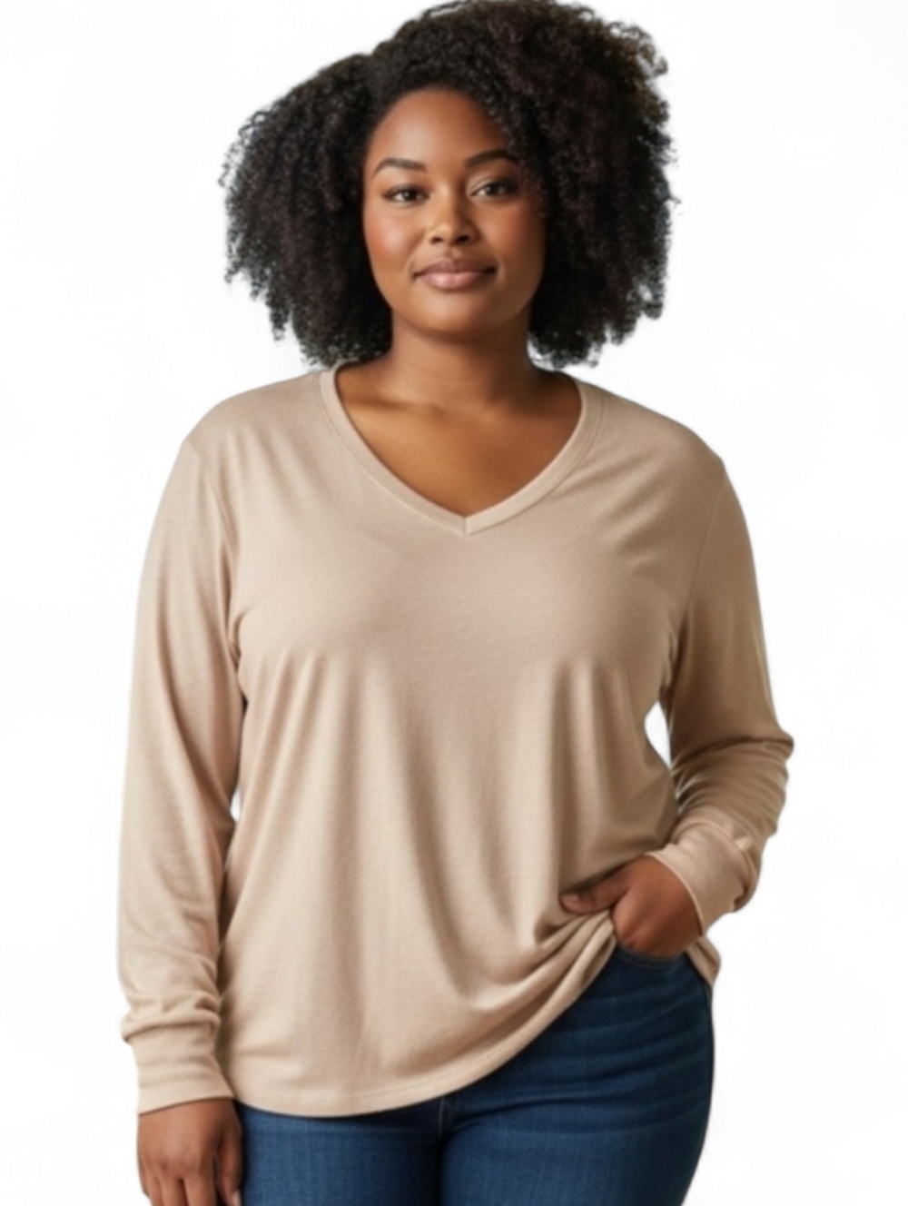 Torrid Classic Fit V-Neck Long Sleeve Tee Tan Nude Size 3X